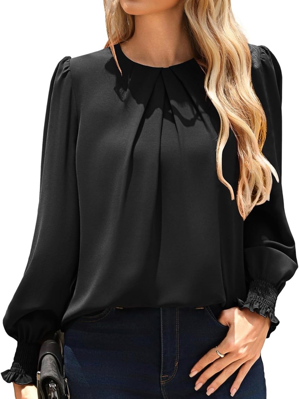 NWT Kate Kasin Women’s Small Pleated Long Sleeve Blouse Business Casual Puff Sle